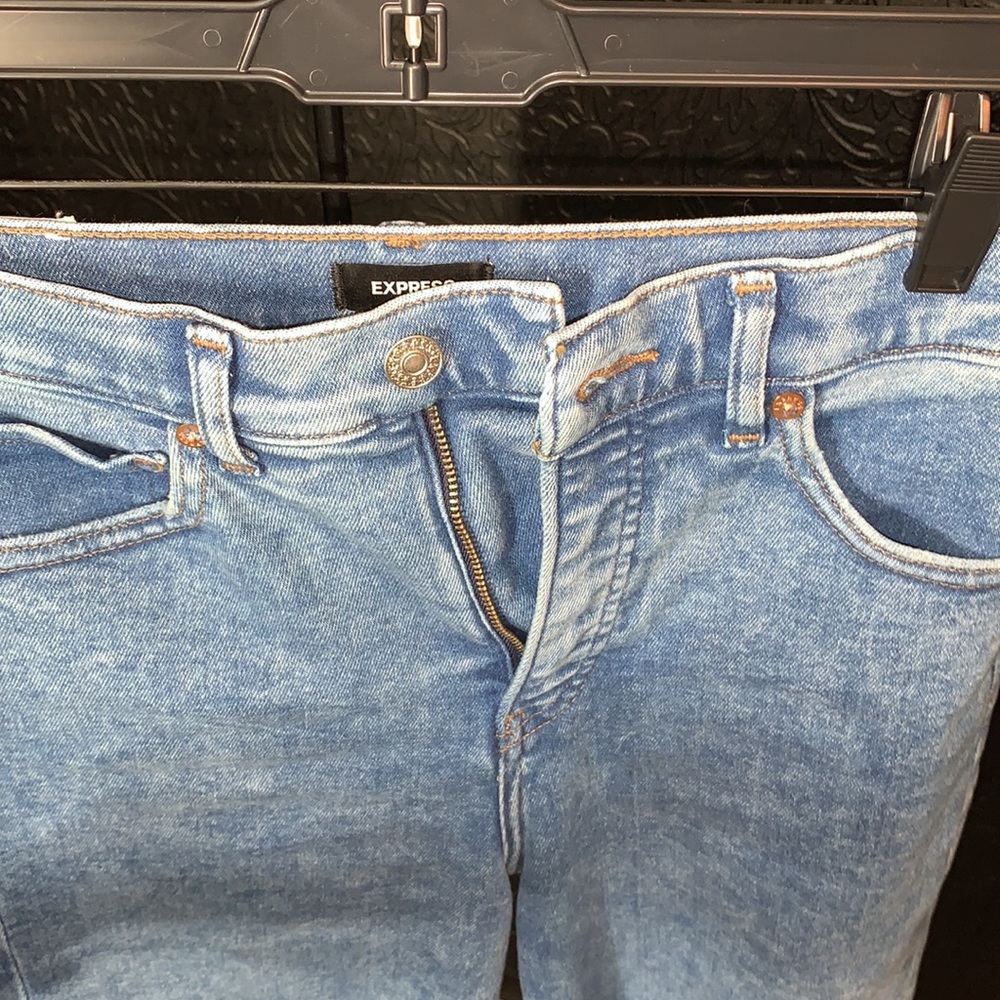 Express High Waisted Medium Wash Ripped Slim Jeans - Picture 14 of 14